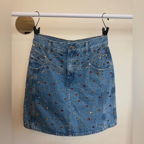 Sandro Dresses & Skirts - Sandro Paris Studded Denim Mini Skirt Y2K Crystal Embellished Size 3
